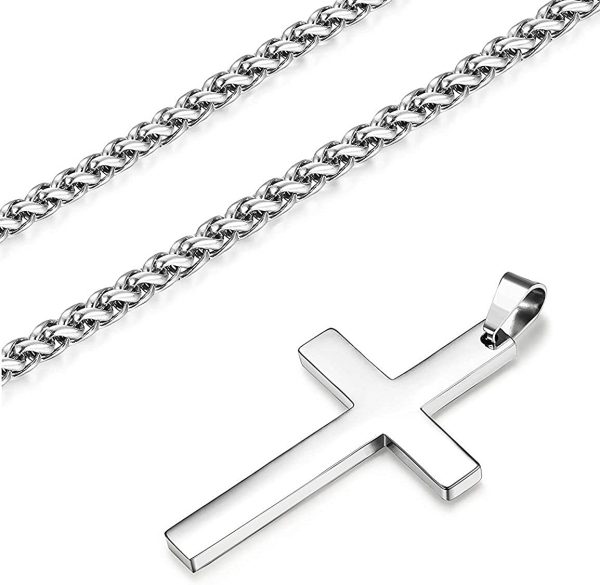 JC Stainless Steel Cross Pendant Chain Necklace for Men Women Long Large Cross Necklace Silver Tone, 61CM - Image 5