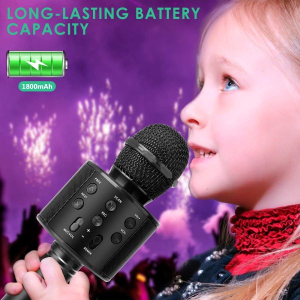 Karaoke Wireless Bluetooth Microphone, 5-in-1 Portable Handheld Karaoke Mic Speaker Player Recorder with Adjustable Remix FM Radio for Kids Adults Birthday Party KTV Christmas (Black) - Image 5