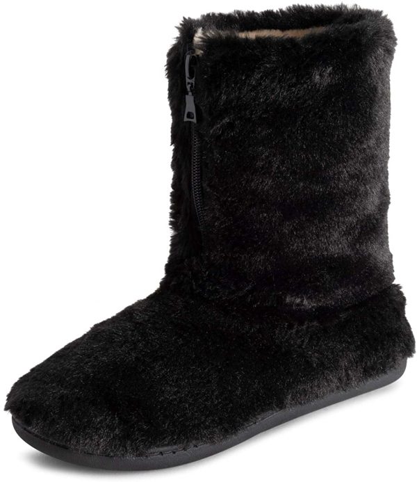 Polar Womens Memory Foam Zipper Faux Fur Covered Rubber Sole Indoor Outdoor Cosy Luxury Boot Slippers