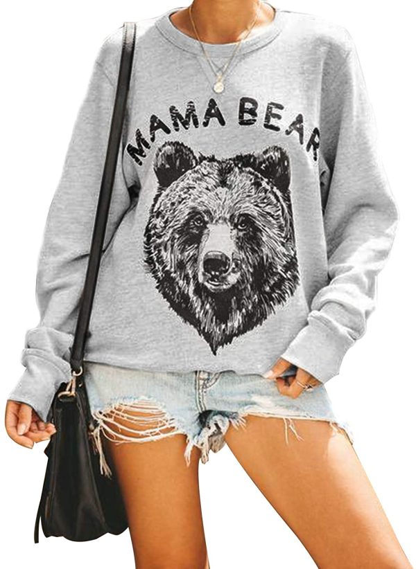 Blooming Jelly Women's Mama Bear Crew Neck Jumper Oversized Long Sleeve T-Shirt Pullover Cute Top Letter Print Sweatshirt - Image 2