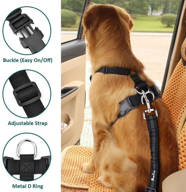 SlowTon Dog Car Harness Seatbelt Set, Pet Vest Harness with Safety Seat Belt for Trip and Daily Use Adjustable Elastic Strap and Multifunction Breathable Fabric Vest in Vehicle for Dogs