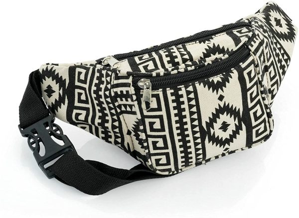 Bumbag Waist Fanny Pack Running Belt, Men Women Unisex Bum Bag Adjustable Belt for Outdoors Workout Hiking Gifts for Men Women Festivals Holiday Wear (Black Aztec)