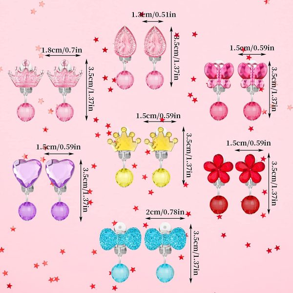 FRIUSATE 7 Pairs Clip On Earrings for Girls Dress Up Earrings Princess Play Earrings Set for Girls, No Pierced Design Earrings Princess Accessories for Girls Birthday Gifts