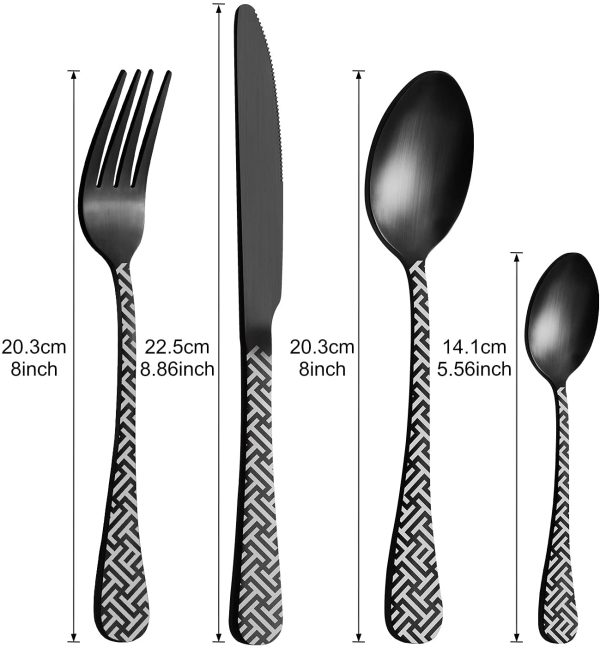 Cutlery Set,  16-Piece Matt Black Unique Pattern Design for Gift, Stainless Steel Flatware Set, Silverware Set with Spoon Knife and Fork Set, Service for 4, Dishwasher Safe - Image 6