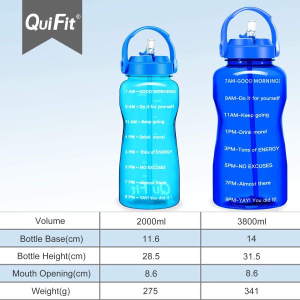 QuiFit 2 Litre Water Bottle with Straw - Motivational Time Marker,Wide Mouth BPA Free,Leak-Proof Durable,XL Sport Water Jug for Fitness Outdoor Enthusiasts - Image 4