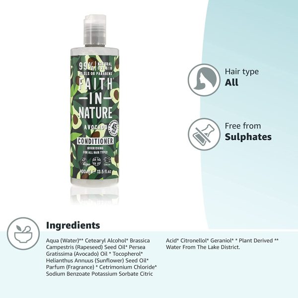 Faith In Nature Natural Avocado Conditioner, Nourishing, Vegan and Cruelty Free, No SLS or Parabens, For All Hair Types, 400 ml - Image 2