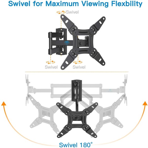 PERLESMITH TV Wall Bracket for 13-42 inch TVs, Swivels Tilts TV mount for Flat & Curved TV??VESA 75x75mm to 200x200mm up to 20kg