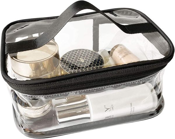 FIYUK Toiletry Bag Makeup Cosmetic Clear Bag Portable Waterproof Transparent Travel Large Storage Black - Image 2