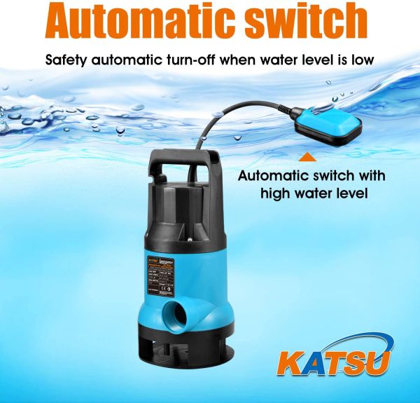 KATSU 400W Portable Submersible Pump for Clean and Dirty Water 8000L/h for Garden Pond, Pools, Ditches + 10m 1" PVC Hose + Quick Coupler Connector + Float Switch - Image 5