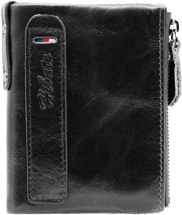 Hibate Mens Leather Wallet RFID Blocking Men Wallets Credit Card Holder Coin Pocket Purse - Black - Image 4