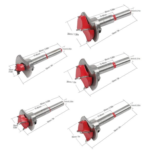 Forstner Drill Bit Tungsten Carbide Woodworking Hinge Hole Cutter with Depth Stop (15/20/25/30/35mm)