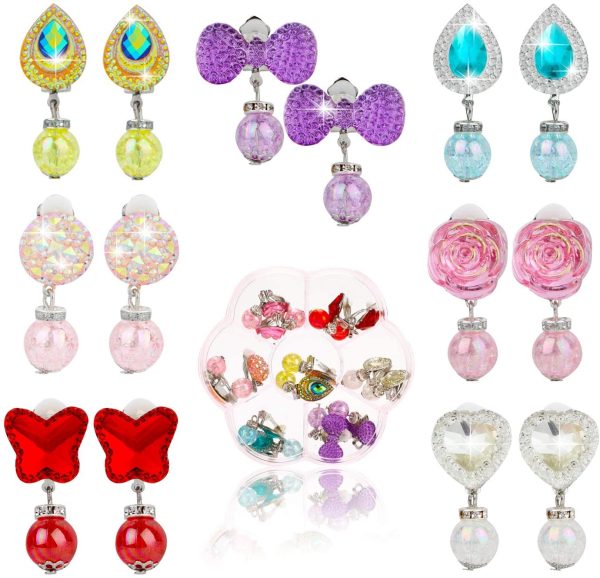 Hifot 7 Pairs Clip-on Earrings No Pierced Design Earrings Dress up Princess Jewelry Accessories for Girls Kids Toddler - Image 6