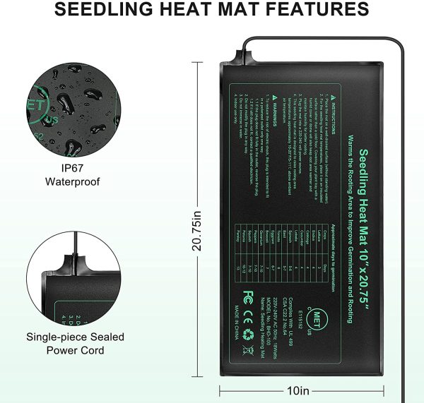 RIOGOO Seedling Heat Mat,Hydroponic Heating Pad Waterproof for Seed Reptile Plant with Power-Off Protection Safe and Durable 24 * 52cm CE Certified(UK)