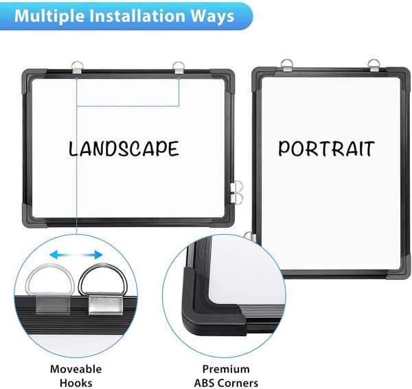 Small Dry Erase Whiteboard 40 X 30 cm Magnetic Hanging Double-Sided Whiteboard for Wall, Black - Image 2