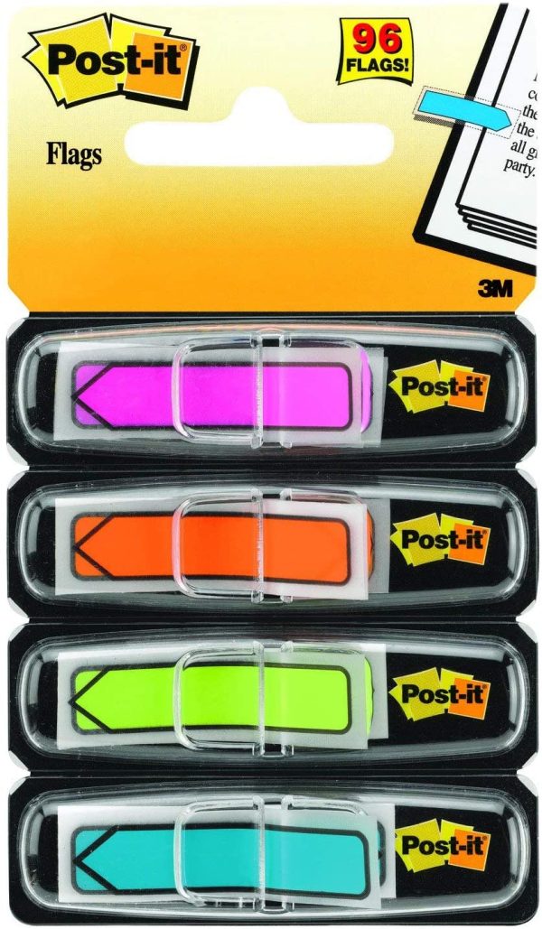 Post-it 684ARR4 12 x 43 mm Index Arrows Repositionable, 4 Bright Colours - Blue, Green, Pink, Yellow, Pack of 96