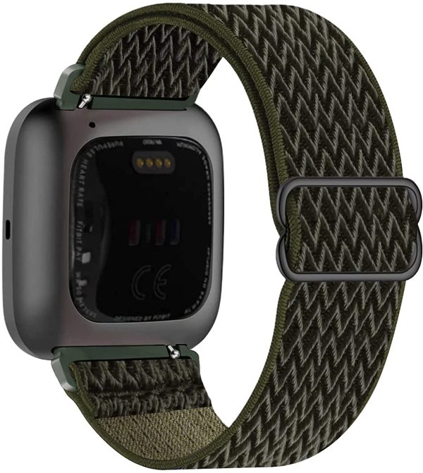 Fengyiyuda Nylon Strap Compatible with Fitbit Versa 2/Versa/Versa Lite/Versa SE Strap,Women Men Elastic Smartwatch Stretchy Bands, Soft Sport Replacement Bracelet,Army Green - Image 2