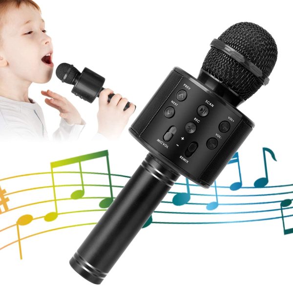 Karaoke Wireless Bluetooth Microphone, 5-in-1 Portable Handheld Karaoke Mic Speaker Player Recorder with Adjustable Remix FM Radio for Kids Adults Birthday Party KTV Christmas (Black) - Image 4