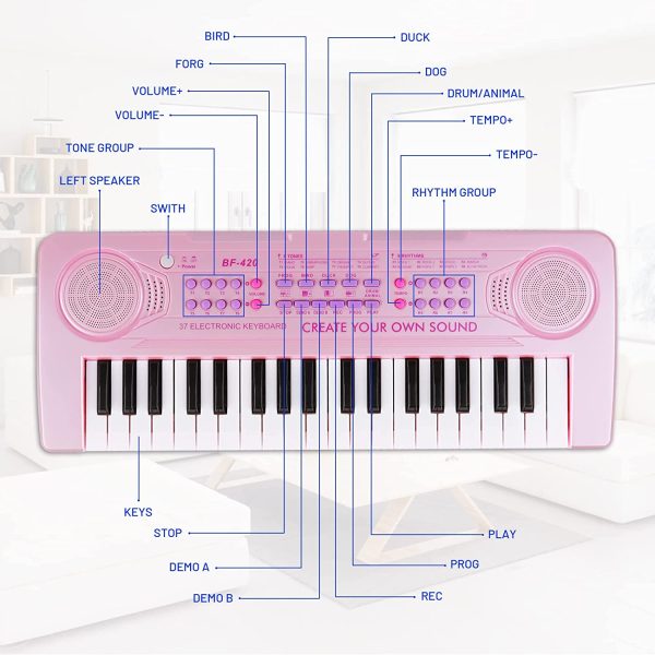 m zimoon Kids Piano Keyboard, 37 Keys Electronic Piano for Kids Music Piano Portable Multi-Function Musical Instruments Educational Toy Birthday Christmas Gift for Boys Girls Children Beginner