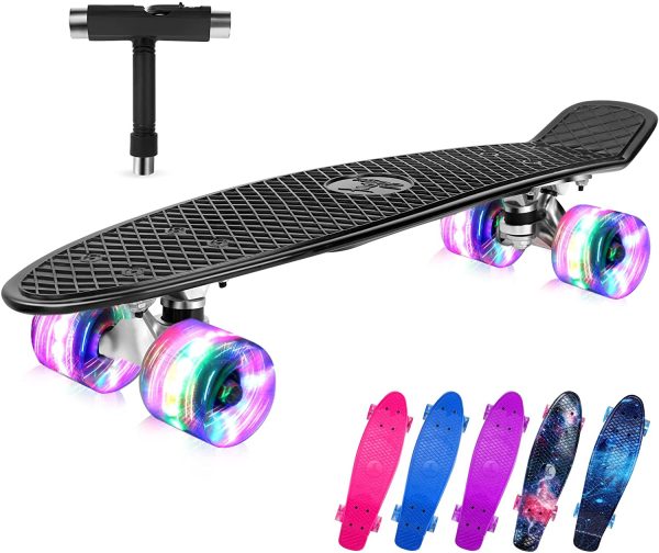 BELEEV Skateboard Complete Mini Cruiser Skateboard for Kids Teens Adults, Led Light up Wheels with All-in-One Skate T-Tool for Beginners - Image 6