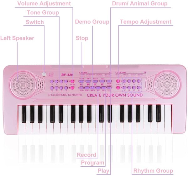 Piano Keyboard, 37-Keys Upgrade Color Electronic Kids Piano with 4 Animals Sound Portable Music Keyboard Educational Musical Piano Ideal Xmas Gifts for 3-8 Years Old Boys Girls Beginner (Shine Pink) - Image 6