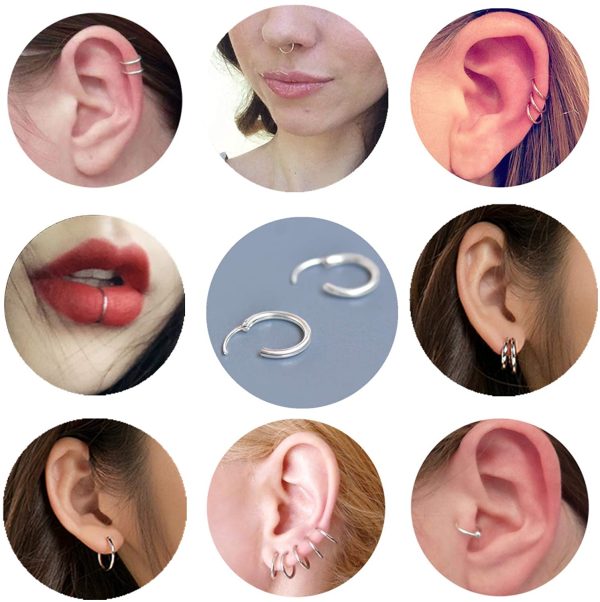 Elicola Set of 5 Pairs of Hoops Earrings in 925 Sterling for Women Men Small Round Mini Sleeper Cartilage Earrings Hypoallergenic 8/10/12/14/16mm - Image 5