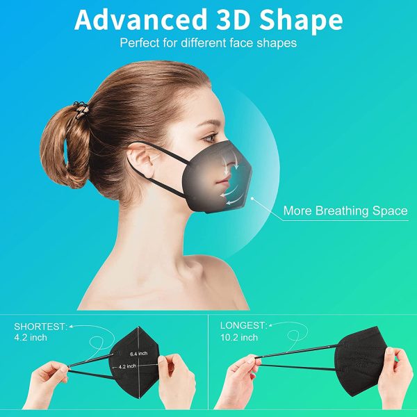 FFP2 Mask, Disposable Respirator Mask, 5-Layer Face Masks Filter Efficiency??94% Filters Airborne Particles, CE Certified(20 Pack Black) - Image 6