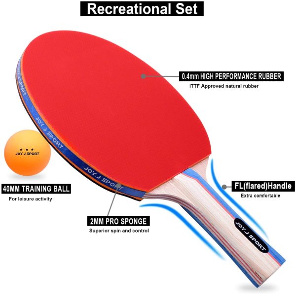 Joy.J Sport Table Tennis Bats, Pingpong Racket Set with 2 Bats and 3 Balls, TT Paddle for Home Indoor or Outdoor Play (Recreational set) - Image 2