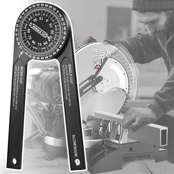 Miter Saw Protractor Angle Finder Tool, 7 Inch Aluminum Metal Professional Mitre Protractor, Miter Gauge for Inside Outside Corner, Skirting Woodworking, Crown Molding, Carpenter, Plumber