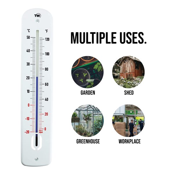 Large Outdoor Thermometer - 380 mm Garden Thermometer Outdoor For Use In Garden Greenhouse Patio Sun Terrace Shed Allotment Wall Classic Thermometer Indoor Outside Temperature Gauge (Black and Red) - Image 2