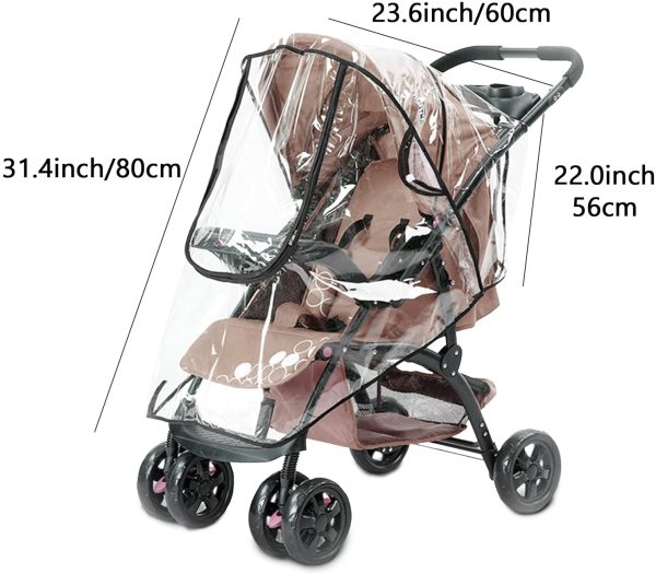 Universal Rain Cover for Pushchair Stroller, Food Grade EVA, Rain Cover for Pushchair Pram with Nylon Waterproof Zipper, Water Resistant and Durable Transparent Baby Shield Fit Most Strollers (Black) - Image 4