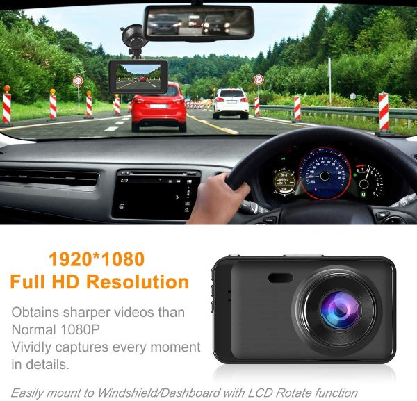 Dash Cam with SD Card Included FHD 1080P Dash Cams for Cars Dash Cameras Record Dash Cam with Night Vision, 170??Wide Angle 3??IPS Screen Dashcam Loop Recording G-sensor Motion Detection Parking Monitor - Image 5