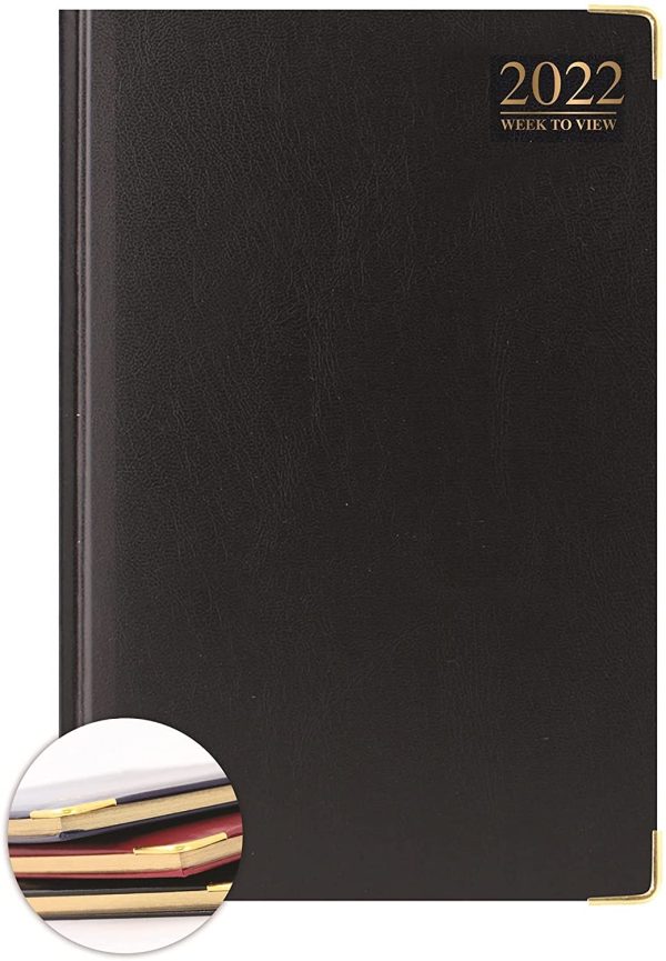 Premium Quality A5 Week to View Black Diary 2022 Front-Padded and Gilt-Edge-Corners 80gsm-Paper - Image 7