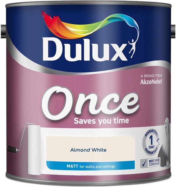 Dulux Once Matt Emulsion Paint For Walls And Ceilings - Almond White 2. 5 Litres - Image 3