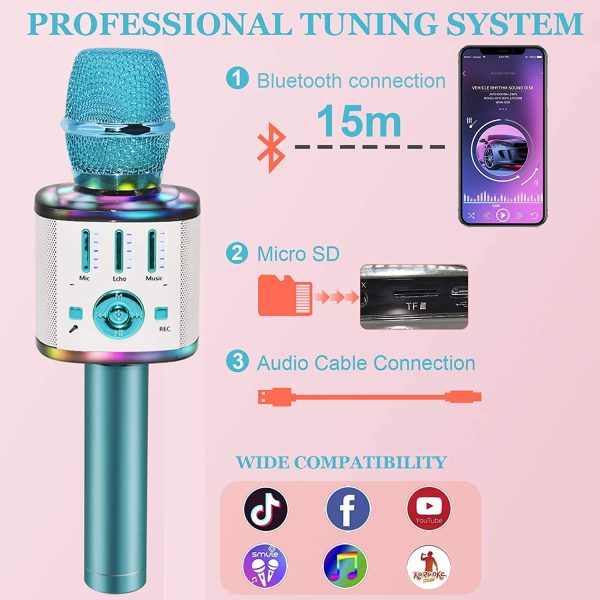 Karaoke Wireless Microphone, 5 in 1 Bluetooth Microphone with Dancing LED Lights, Portable Singing Mic Karaoke Machine Speaker, Home KTV Karaoke Player for Kids Adults Party Support Android iOS Device - Image 6