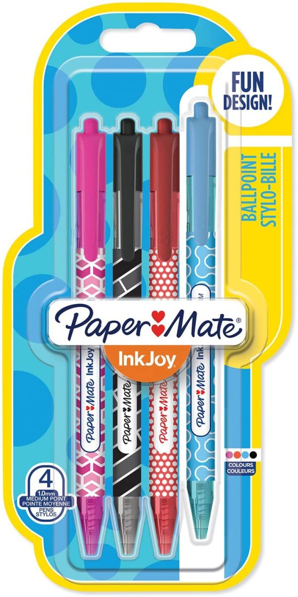 Paper Mate InkJoy Wrap Ballpoint Pens | Retractable Medium Point | Assorted Colours | 4 Count