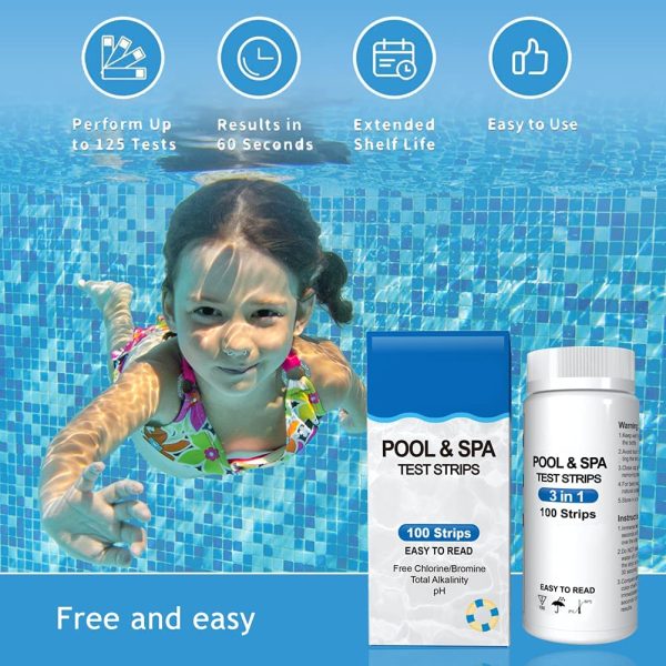 nuoshen 3 in 1 Hot Tub Test Strips,Swimming Pool & Spa Test Strips Kit 100 125 Water Tester Strips For Chlorine, PH and Alkalinity Testing - Image 3