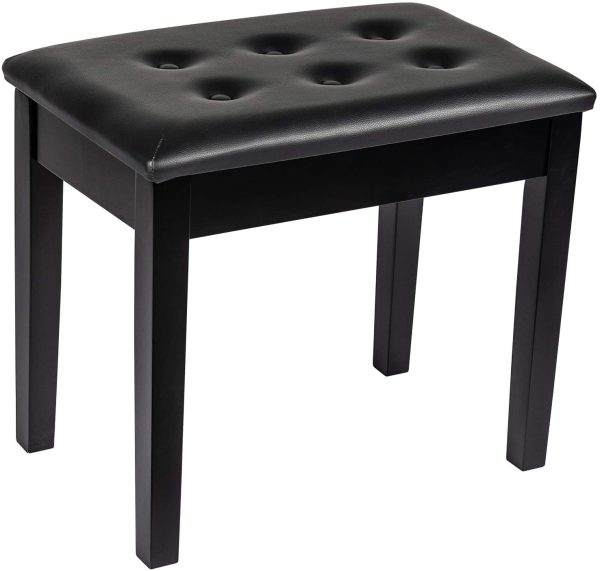 Piano Stool, Dressing Table Stool, Single Seat Keyboard Bench with Storage Compartment, Soft Faux Leather Padded Seat (Black) - Image 3