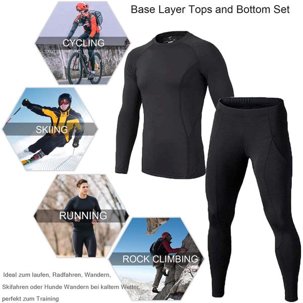 BUYKUD Men's Long Sleeve Base Layer Compression Athletic Underwear Shirt Tights Top & Bottom Set - Image 6