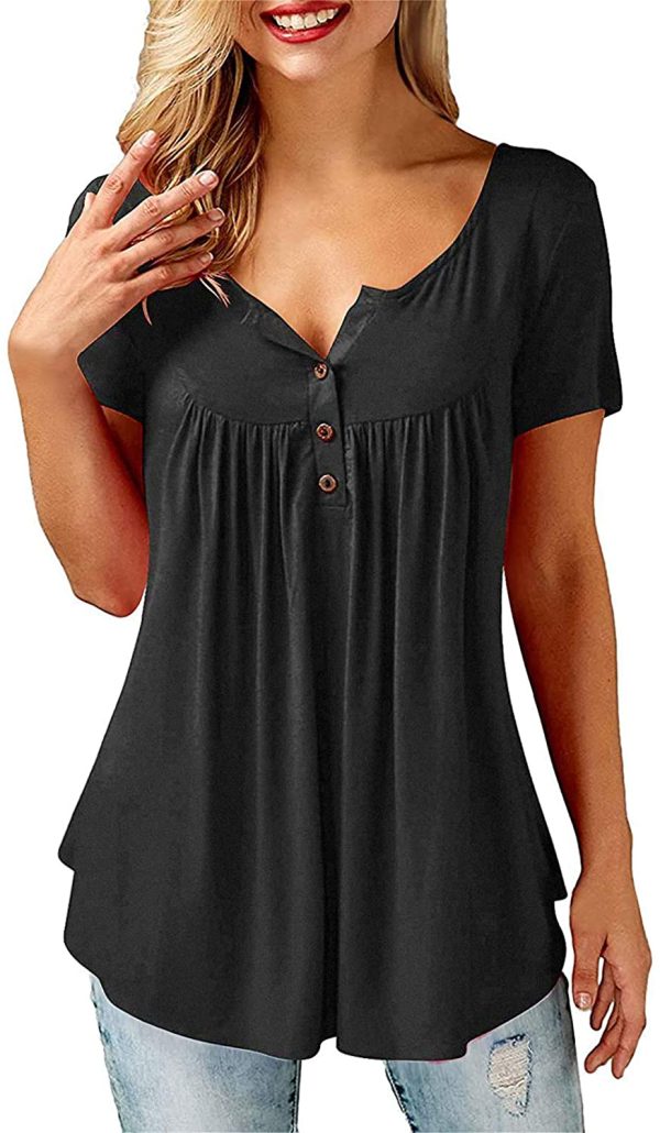 BeLuring Women Casual V Neck Pleated Tunic Tops Shirts Blouse