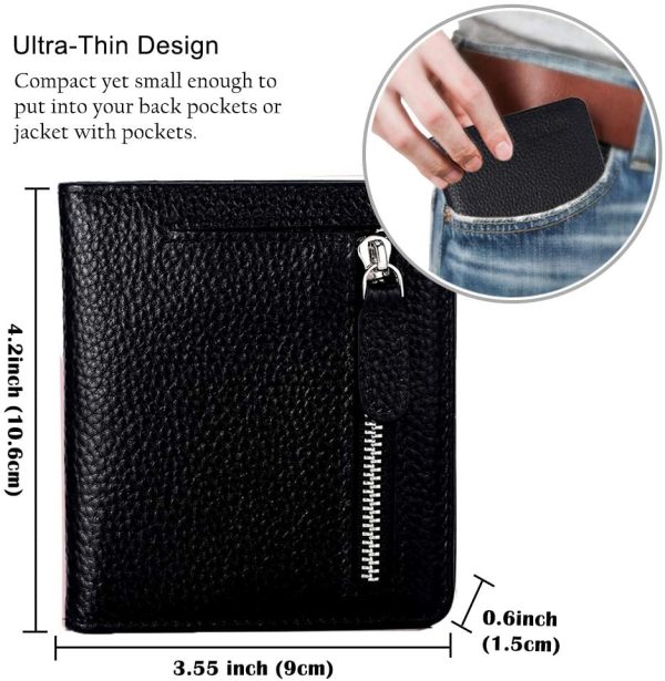 FT FUNTOR Small Wallet for Woman with Card Ladies Bifold Zipper Pocket RFID Blocking Leather Wallet Purse(Black) - Image 7