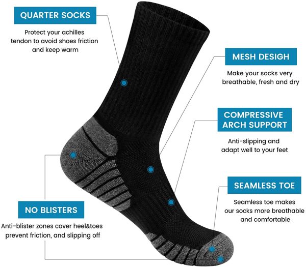 Mens Socks 6 Pairs Wicking Breathable Cushion Comfortable Casual Crew Socks Outdoor Multipack Performance Hiking Trekking Walking Athletic Socks - Image 4