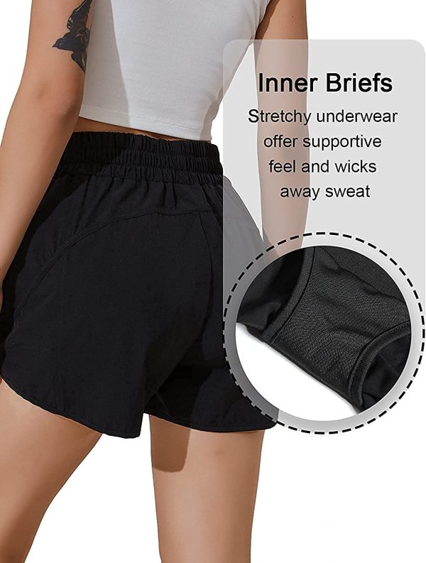 BMJL Women's Running Shorts Elastic High Waisted Shorts Pocket Sporty Workout Shorts Quick Dry Athletic Shorts Pants - Image 4