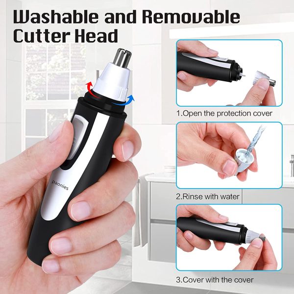 Ear and Nose Hair Trimmer Clipper - 2021 Professional Painless Eyebrow & Facial Hair Trimmer for Men Women, Battery-Operated Trimmer with IPX7 Waterproof, Dual Edge Blades for Easy Cleansing Black - Image 4