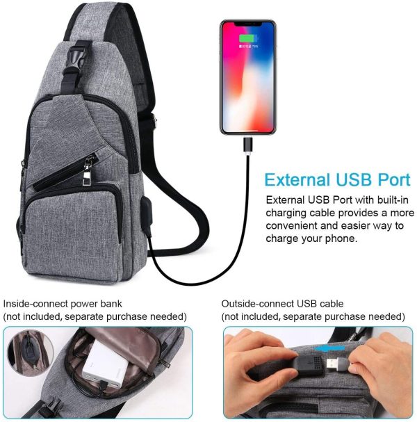 flintronic Sling Bag, Chest Bag with USB Charging Port, Men Women Lightweight Crossbody For Hiking,Cycling, Traveling (Include 1*USB Cable) - Image 6