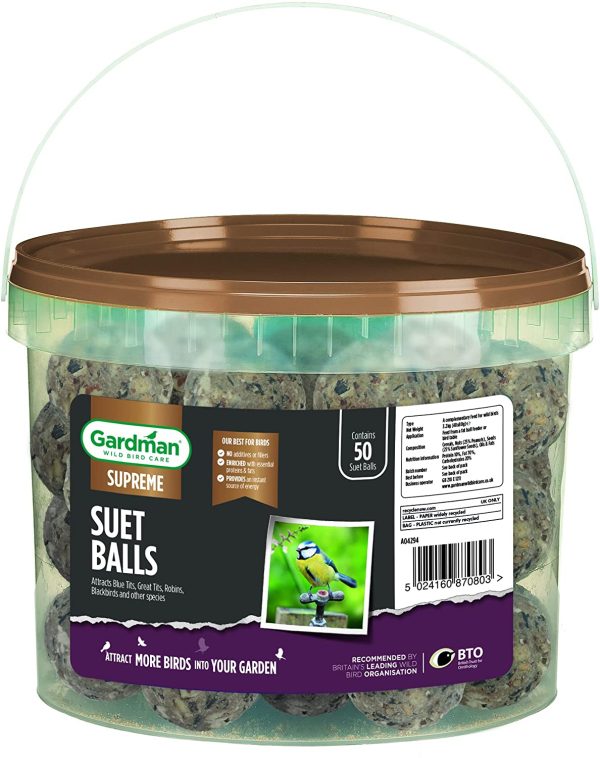 Gardman A04294 Energy Suet Fat Balls 50 Tub Bird Food, Natural, 27 x 27 x 21 cm