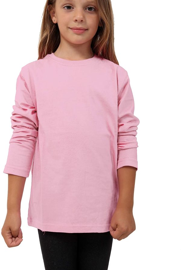 Girls Boys Plain Long Sleeve School Basic TOP School 52% Cotton Kids T-Shirt Tops Crew Neck Uniform Jumper