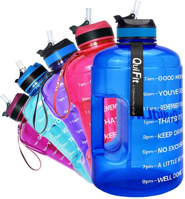 QuiFit 3.78/2.2 Litre Motivational Water Bottle - with Straw & Time Marker,Wide Mouth,BPA Free,Reusable,Ideal for Gym,Outdoor Sport,Home & Office - Image 3