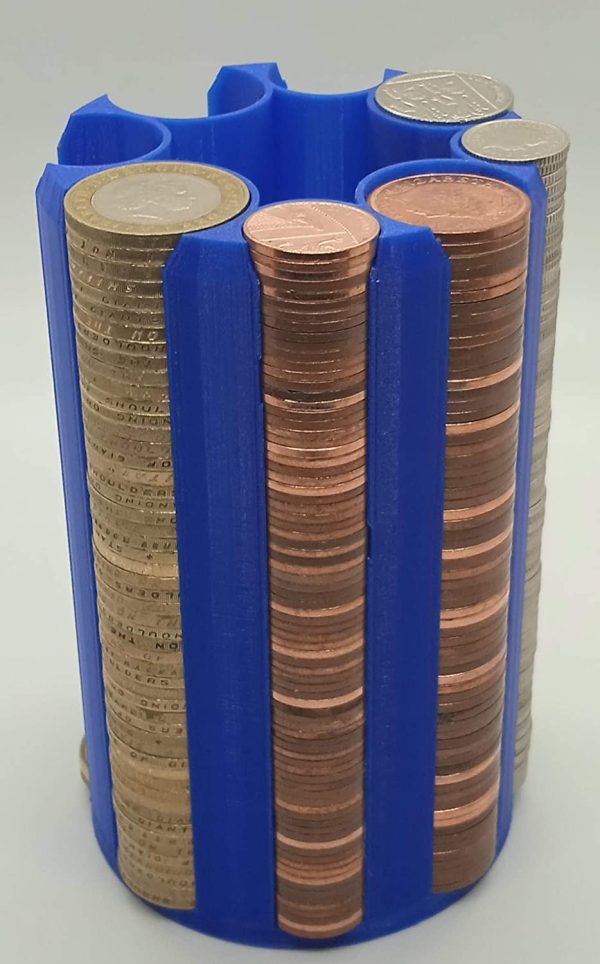 BLUE UK Coin Stacker, Large Size 14cm high, 8 coin slots, Coin Saver, Coin Sorter, Savings, Great For Change on Stalls and Craft Fairs - Image 4