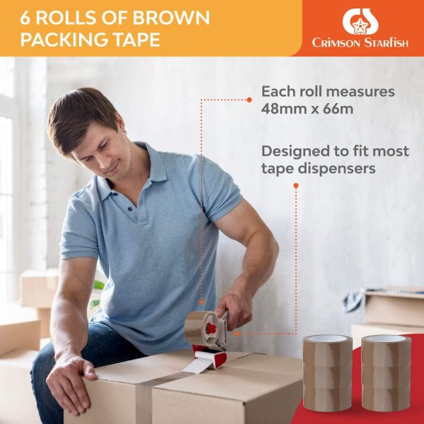 Packing Tape/Parcel Tape - 6 Rolls of Brown Tape 48mm x 66m, Packing Tape Strong for Moving House, Packing Parcels, Cardboard Boxes & Cartons by - Image 3