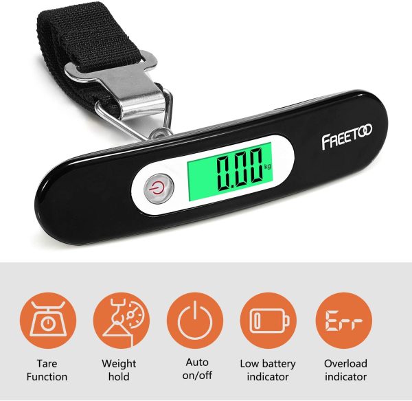 FREETOO Portable Digital Luggage Scale Hanging Suitcase Scale with Tare Function 110 lb/ 50KG Capacity Black - Image 3